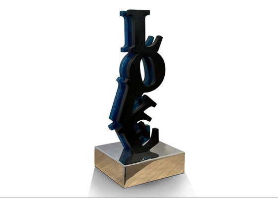Art Decorative Black & Blue Stainless Steel LOVE Sculpture With Polished Base