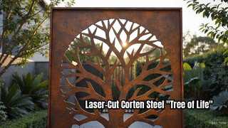 Lasergesneden cortenstaal "Levensboom" tuinschermsculptuur