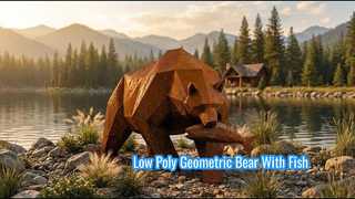 Grote Cortenstaal Grizzly Bear Sculptuur Lage Poly Geometrische Beer Met Vis Standbeeld Outdoor Garden De
