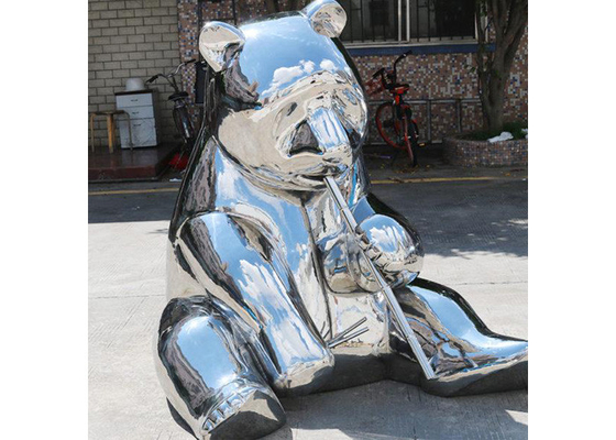 Contemporary Mirror Stainless Steel Bear Sculpture 55cm Height