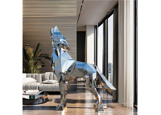 Giant 3-meter Stainless Steel Animal Mirror Geometric Wolf Sculpture