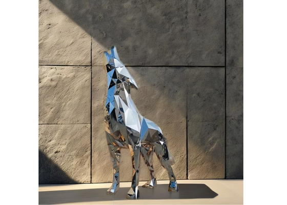 Giant 3-meter Stainless Steel Animal Mirror Geometric Wolf Sculpture