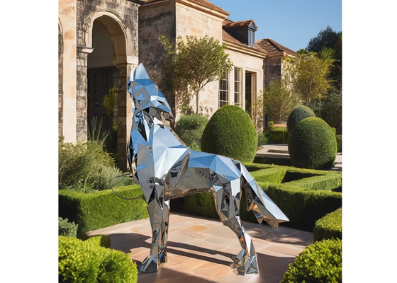 Giant 3-meter Stainless Steel Animal Mirror Geometric Wolf Sculpture
