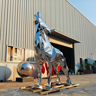 Large Outdoor Stainless Steel Geometric Animal Sculpture Howling Wolf Statue