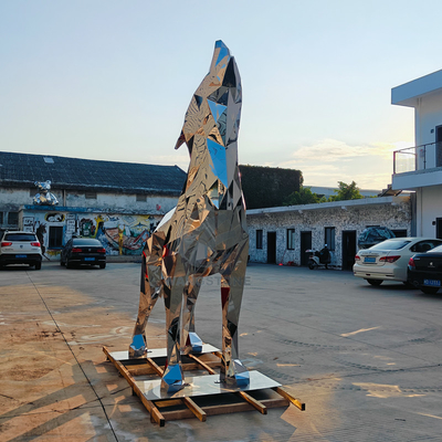 Large Outdoor Stainless Steel Geometric Animal Sculpture Howling Wolf Statue
