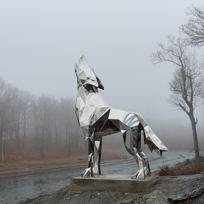 Large Outdoor Stainless Steel Geometric Animal Sculpture Howling Wolf Statue