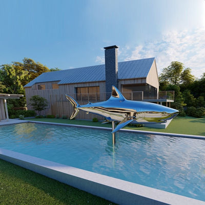 Goede prijs. Outdoor zwembad decoratie roestvrij staal haaien beeldhouwwerk online