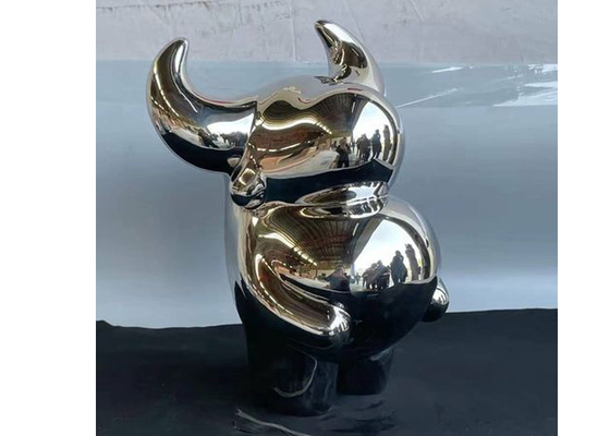 Polished 316 Stainless Steel Ox Sculpture For Home Decor