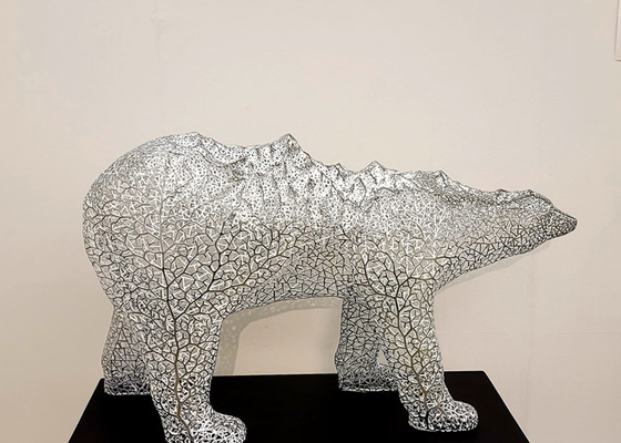 Modern Stainless Steel Polar Bear Sculpture 100cm High