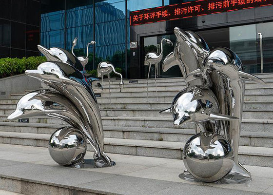 Moderne openbare kunst dolfijn roestvrij staal dier sculptuur spiegel gepolijst