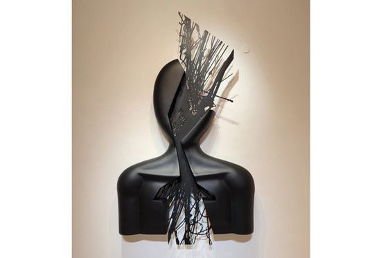 Goede prijs. 145 cm H glasvezel abstracte figuur muurkunst sculptuur zwarte matte afwerking online
