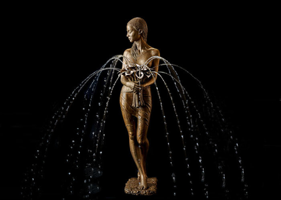 Goede prijs. Buitenversiering Bronzen ballerina met bloemwaterbeeldhouwwerk fontein online