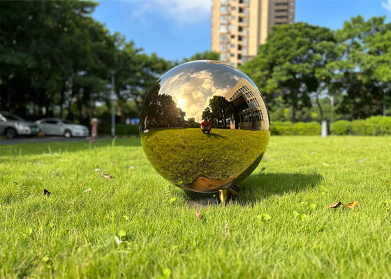 Goud spiegel roestvrij staal bal beeldhouwwerk voor tuinversiering