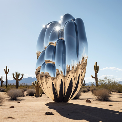 Reuzenspiegel van roestvrij staal buitensculptuur van cactussen voor de decoratie van openbare parken