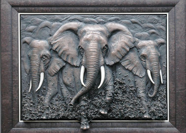 Metal Wall Art Sculpture / Bronze Elephant Bas Relief Multi Function