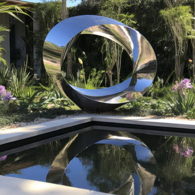 Goede prijs. Moderne spiegel van roestvrij staal buitenshuis Ring Waterscape sculptuur voor hotels en villa's online