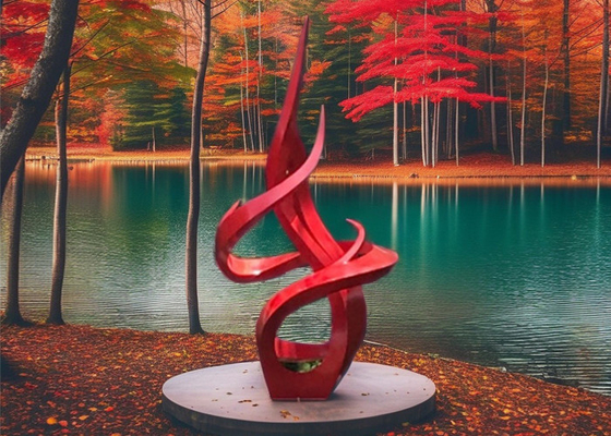 Goede prijs. Moderne buitenvlamsculptuur van roestvrij staal Custom grote geschilderde metaalkunst online