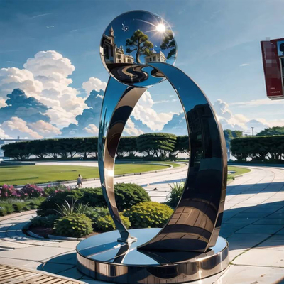 Grote buitentuin Abstracte kunst Metalen spiegel Gepolijst roestvrij staal Beeldhouwkunst Hotels Metalen ambachten buiten