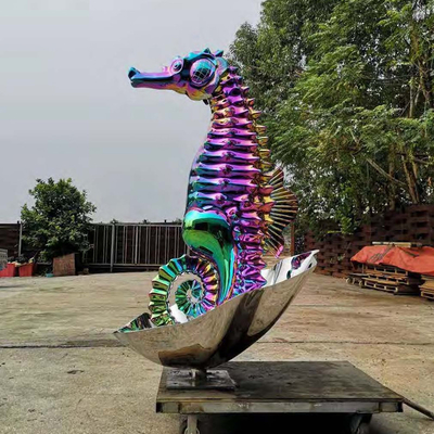 Goede prijs. 200 cm Buitenstaal roestvrij staal zeepaard sculptuur PVD coating online