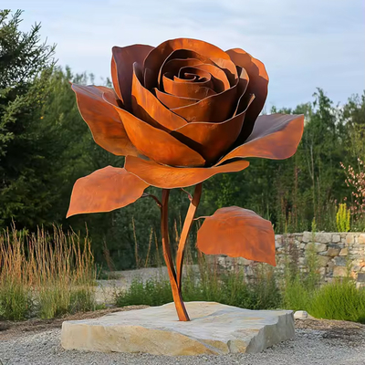 Tuinversiering Handgemaakte Weathering Steel Flower Sculpture