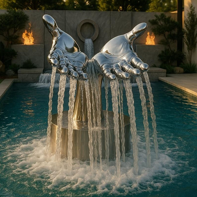 Grote moderne spiegel-afwerking van roestvrij staal fontein sculptuur