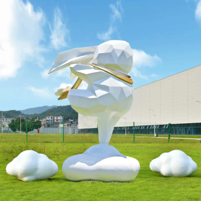 Goede prijs. Mooiste Geometrische Konijn Op Wolk Glasvezel Sculptuur - 200cm H Buitenkunst online