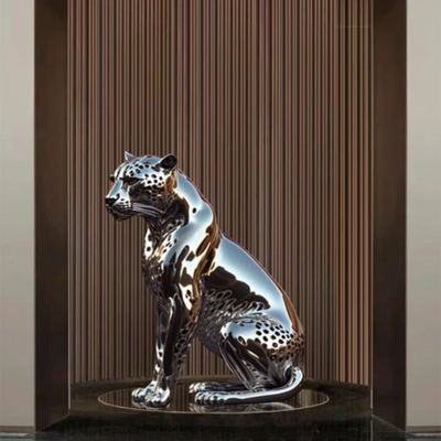 China Sculpture Factory Hotel Decoratie Roestvrij staal Cheetah dierbeeldhouwwerk