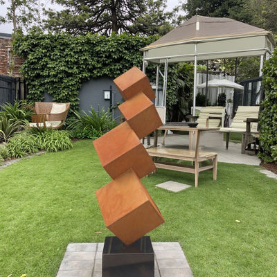 Goede prijs. Modern Outdoor Garden Decorative Rusted Corten Steel Tiered Cube Sculpture online