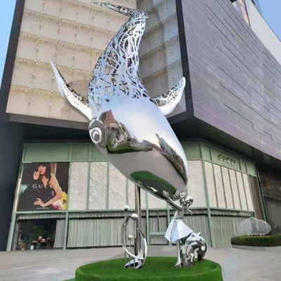Goede prijs. Urban Night Illuminated Stainless steel Whale Sculpture With Light online