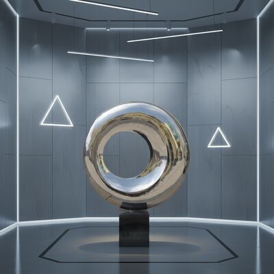 Op Maat Gepolijste Roestvrijstalen Moderne Kunst Sculptuur Binnen Cirkelvormige Abstracte Decoratie Standbeeld