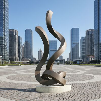 Een handgebeeldhouwd roestvrijstalen lint, dat beweging in metaal vastlegt