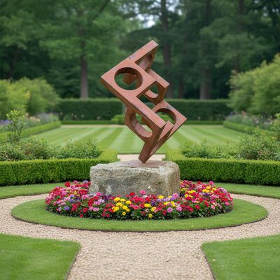 Goede prijs. Roestige geometrische cortenstaal sculptuur voor buitendecoratie in de tuin & landschapskunst online