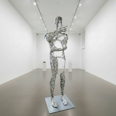 Life Size Abstract Human Stainless Steel Sculpture for Art Gallery Modern Indoor Decor Statue