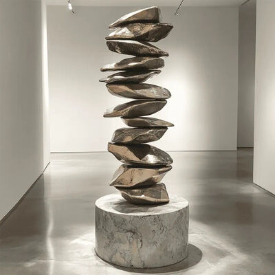 Goede prijs. Hedendaagse Gebalanceerde Rots Roestvrij Staal Sculptuur met Marmeren Sokkel voor Hotel Lobby & Galerij Decoratie online