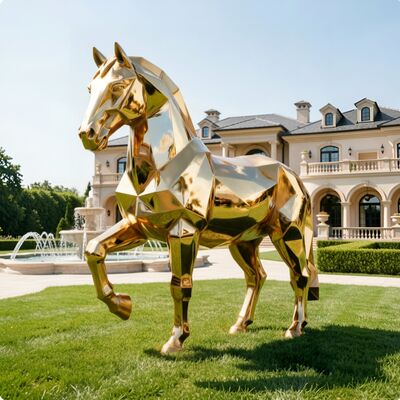 Goede prijs. Luxe Gouden Geometrische Paardenbeeld Levensgroot Modern Roestvrij Staal Beeld voor Villa Tuin & Hotel Lobby Decor online