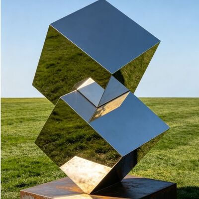 Goede prijs. Oorspronkelijk ontwerp Onregelmatige kubus Decoratief metaal Roestvrij staal spiegel Pools beeldhouwwerk Persoonlijk standbeeld online