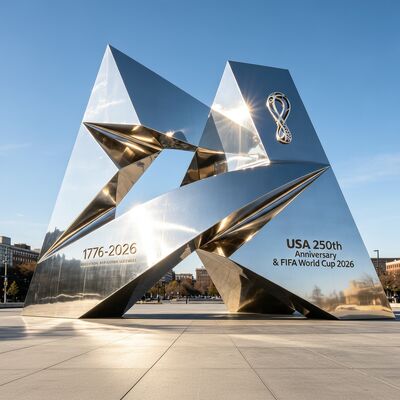 Goede prijs. Geometrische monumenten van gepolijst roestvrij staal voor 2026 online