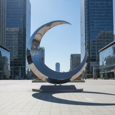 Goede prijs. Grote RVS Maansculptuur voor Buiten, Spiegelgepolijst, Holle Sikkel Kunst voor Landschapstuin en Pleindecoratie online