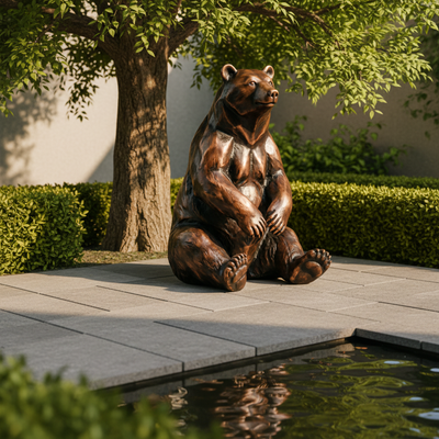 Goede prijs. Grote bronzen beerbeeld voor buitentuin Realistisch zittende bruine beerbeeld Custom metaal dier kunst decor voor Park Villa online