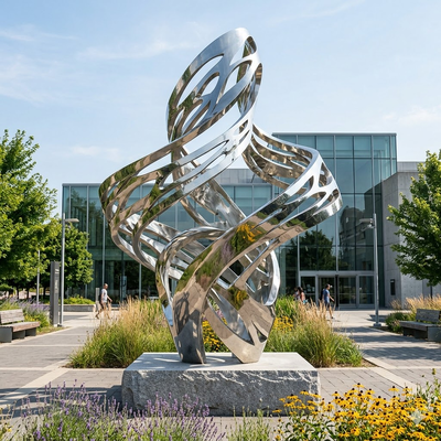 Goede prijs. Luxe holle gepolijste metaalsculptuur roestvrijstalen standbeeld voor tuinversiering online