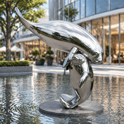 Goede prijs. Levensgroot buiten roestvrij staal lamantijn sculptuur spiegel gepolijst oceaan dier standbeeld voor Plaza Park kust decoratie Art online