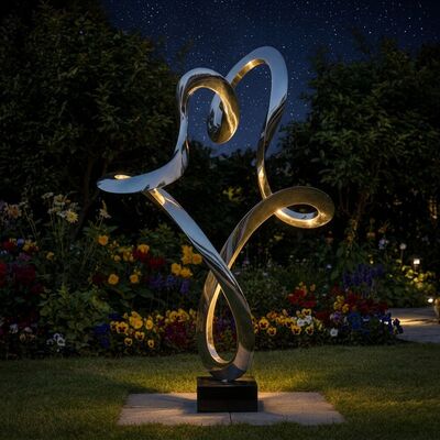 Moderne Eeuwig Hart | 8K Spiegelgepolijst Roestvrij Staal Abstract Beeldhouwwerk voor Luxe Landschappen