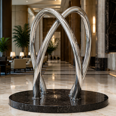 Goede prijs. Spiegelgepolijst Roestvrij Staal Dubbele Boog Buis Sculptuur, Moderne Abstracte Kunst Decoratie Online