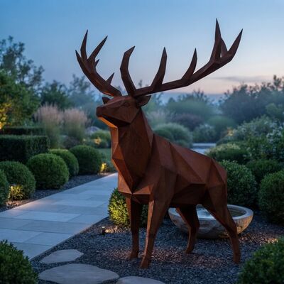 Goede prijs. Custom Life Size Corten Steel Elk Sculpture Low Poly Geometric Metal Stag Statue Outdoor Garden Decor Roested Weathered Steel Animal Art Online