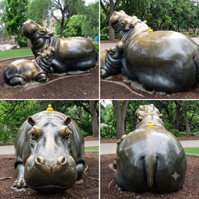 Goede prijs. Bronzen sculptuur moeder en baby nijlpaard Online